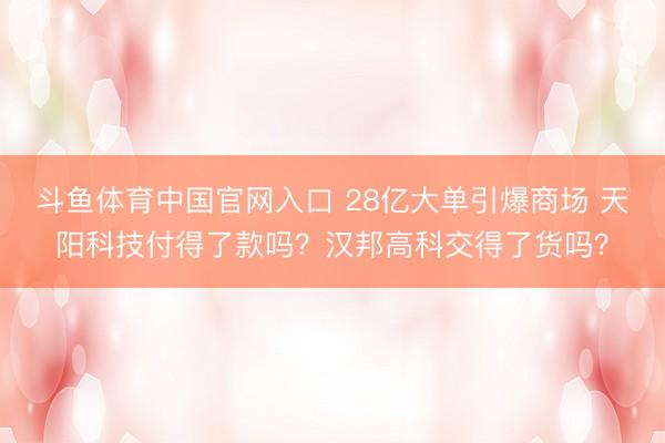 斗鱼体育中国官网入口 28亿大单引爆商场 天阳科技付得了款吗？汉邦高科交得了货吗？