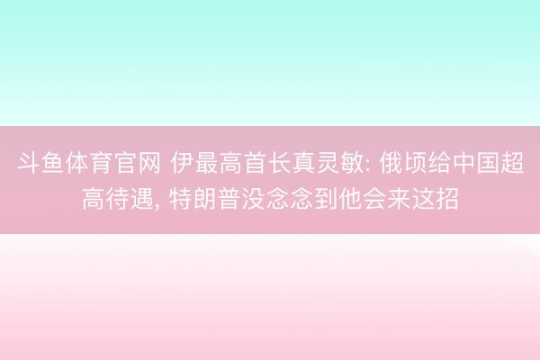 斗鱼体育官网 伊最高首长真灵敏: 俄顷给中国超高待遇， 特朗普没念念到他会来这招